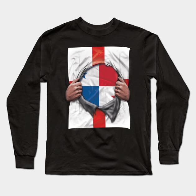 Panama Flag English Flag Ripped - Gift for Panamanian From Panama Long Sleeve T-Shirt by Country Flags